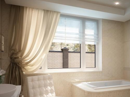 Окно в ванной комнате в частном доме. Декорирование окна в ванной комнате