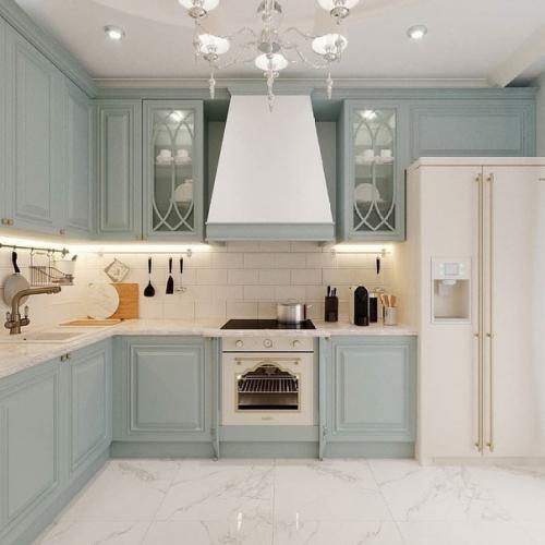 Кухня в нежном голубом цвете. 01
