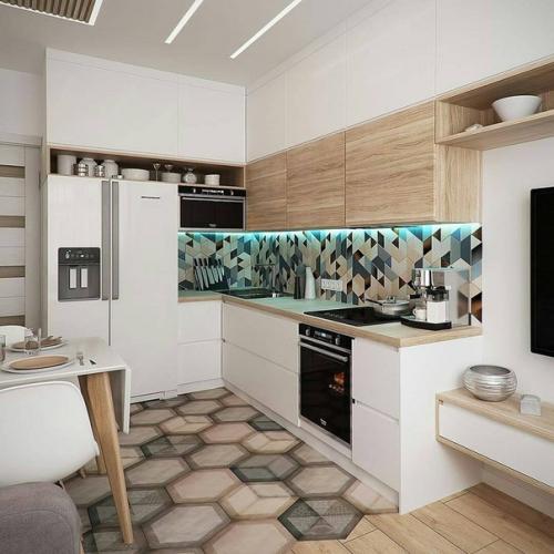 Обратите внимание на оформление обеденной зоны в кухне.