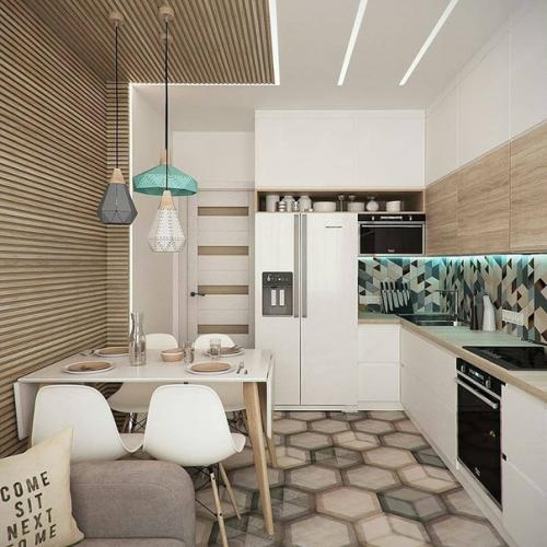 Обратите внимание на оформление обеденной зоны в кухне. 01