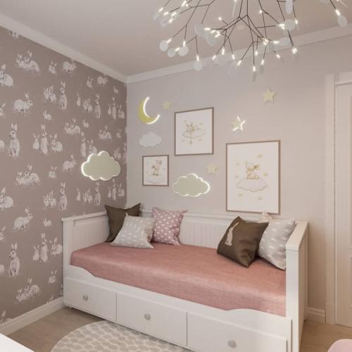 Проект детской комнаты в нежном розовом цвете.