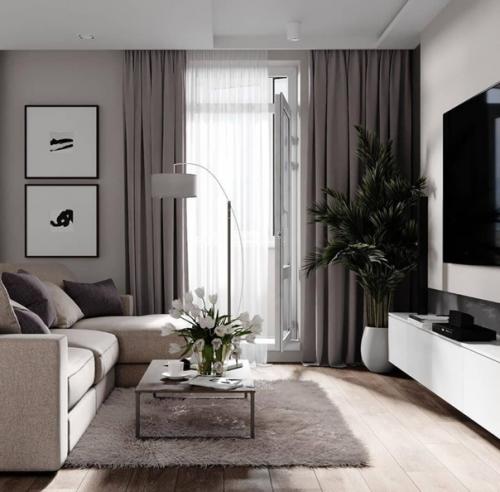 Красивый интерьер просторной кухни - гостиной. 03