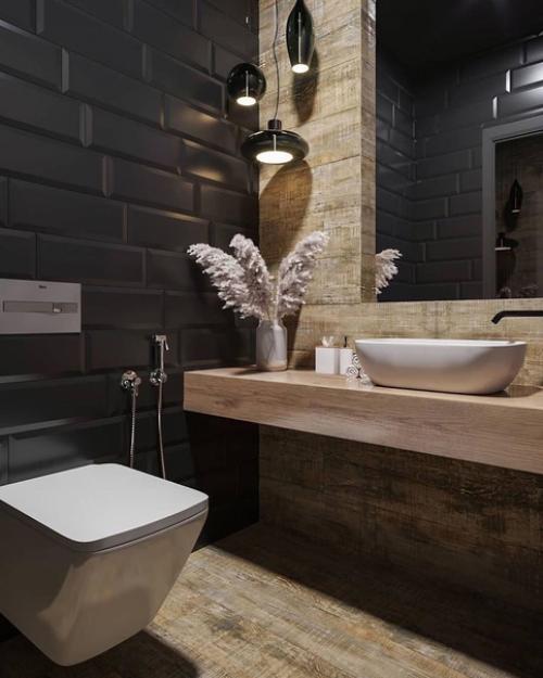 Дизайн санузла в тёмных цветах. 02