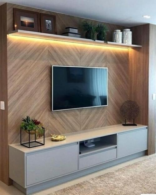 Как интересно оформить стену с телевизором. 04