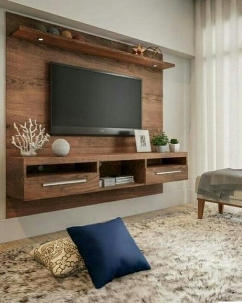 Как интересно оформить стену с телевизором. 08