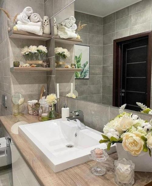 Совмещенный санузел в сером цвете. 04