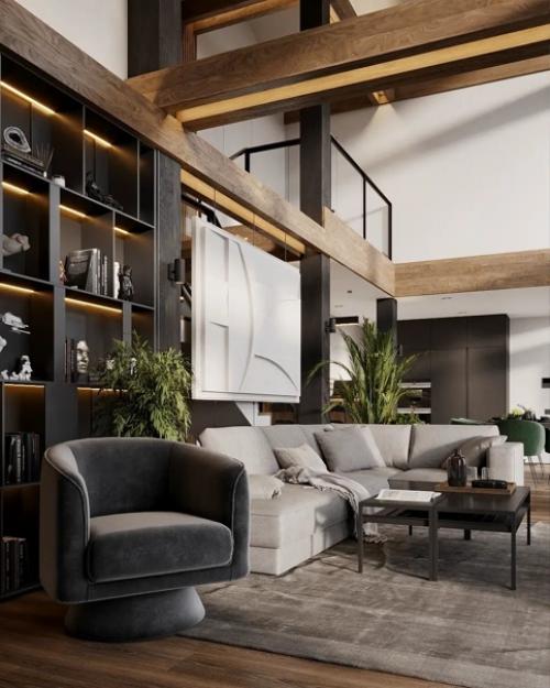 Интерьер в загородном доме, который впечатляет своей строгостью и стилем.