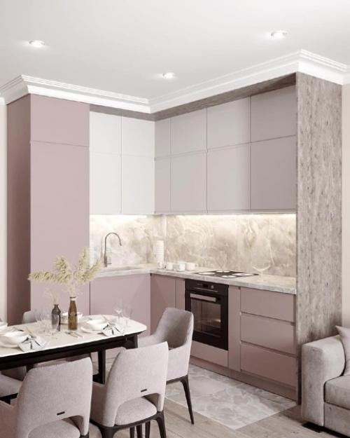 Какая нежная расцветка кухни. 02