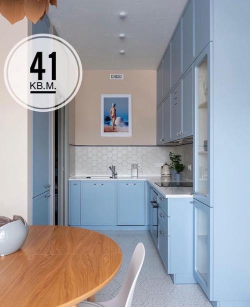 Голубой цвет в интерьере однокомнатной квартиры.