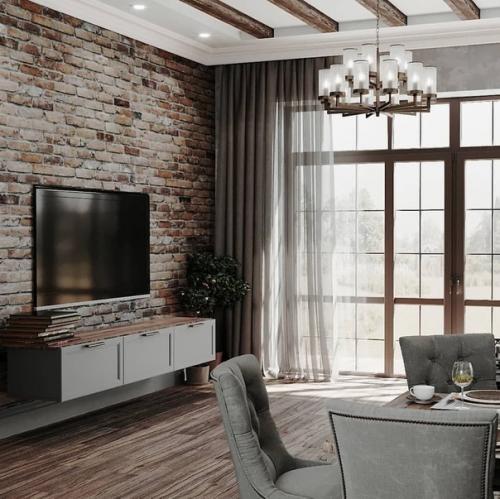 Монохромный дизайн кухни - гостиной. 03