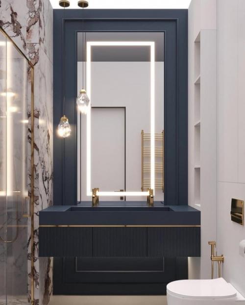 Нестандартный вариант оформления совмещенного санузла.