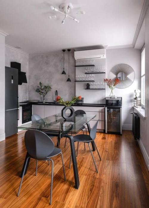 Строгий стиль интерьера с преобладанием серых и черных оттенков. 04