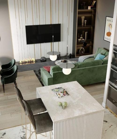 Кухня с островом в этом интерьере меня просто покорила.