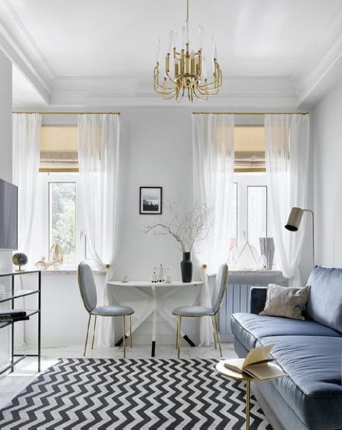 Интересный проект в холодной цветовой гамме с золотыми элементами. 02