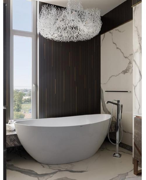 Интерьер квартиры со свободной планировкой и огромными окнами в пол. 07