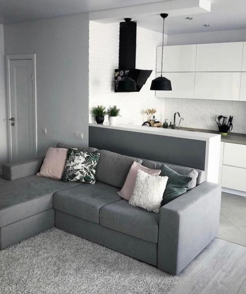 Стильный интерьер квартиры в сером цвете. 01