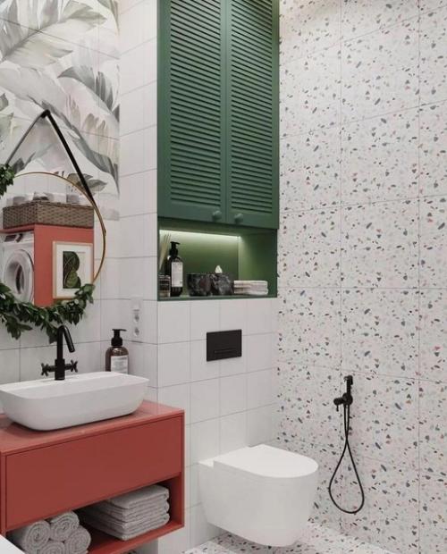 Красный, зеленый в одном интерьере. 04