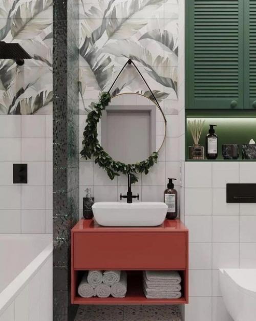 Красный, зеленый в одном интерьере.