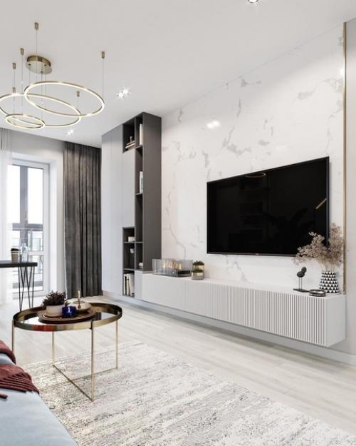 Просторная гостиная с рабочим местом.