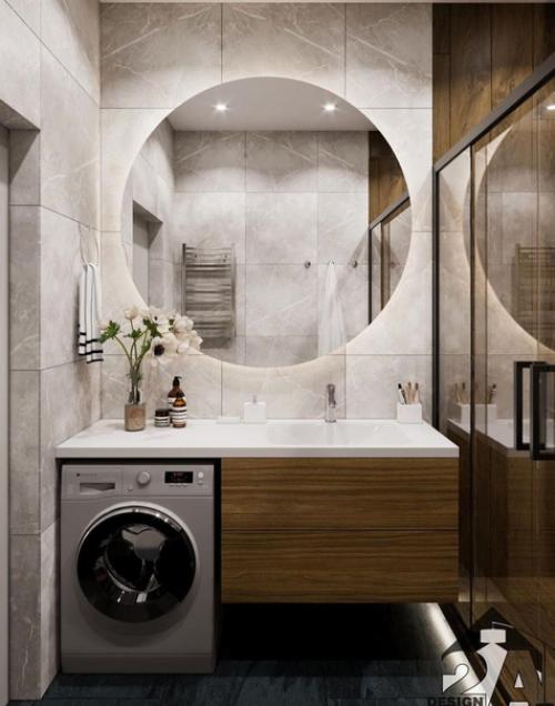 Стильный совмещенный санузел с плиткой под дерево. 04