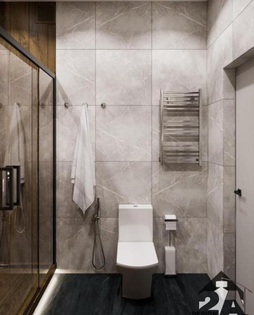 Стильный совмещенный санузел с плиткой под дерево. 03