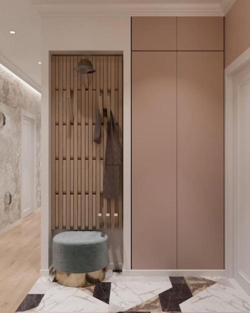 Дизайн прихожей.  Хорошо продуманный дизайн прихожей: кафель на полу выделяет Грязную зону.