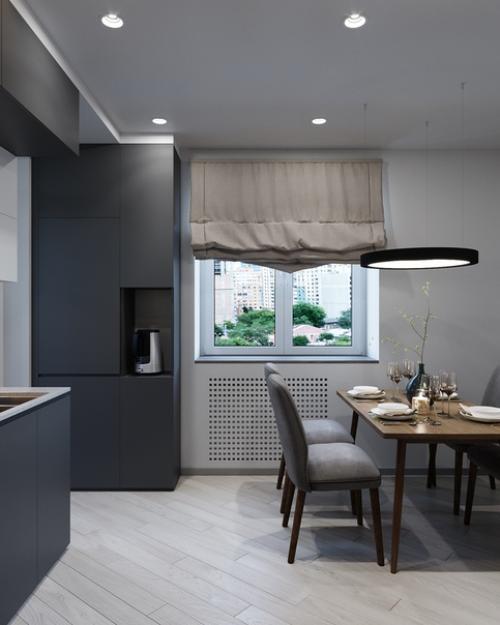 Кухня (11, 7 м 2) в проекте однокомнатной квартиры. 02