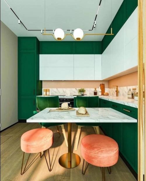 Как круто сочетается насыщенный зеленый цвет с нежным персиковым. 02