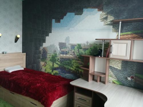 Сделали ремонт в комнате сына дизайн тематический в стиле Майнкрафт. 02