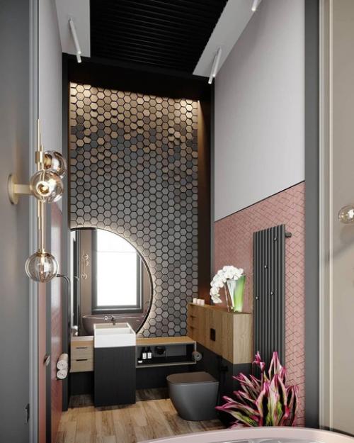Санузел совмещённый.   Роскошный дизайн санузла в частном доме. 01