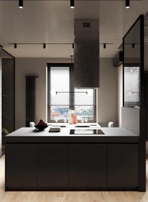 Стильный интерьер квартиры в темной цветовой гамме.