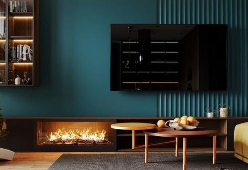 Просторная гостиная.  Насыщенная цветовая гамма и жёлтый диванчик, как солнышко. 01