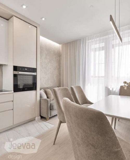 Приятная атмосфере в интерьере кухни - гостиной. 06