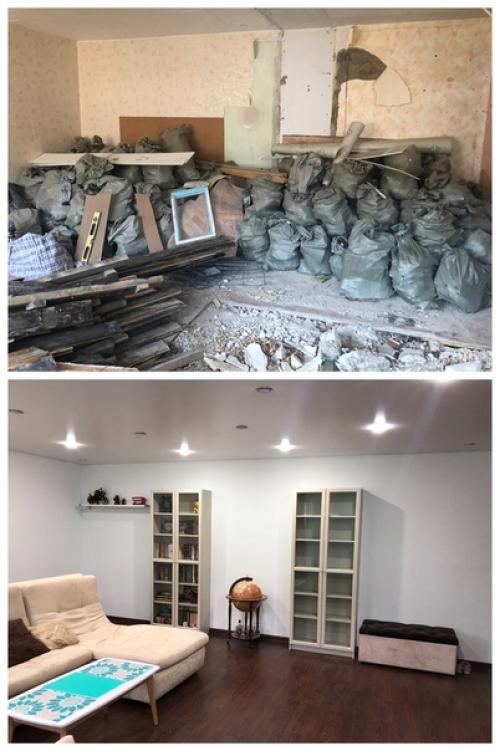 Было/стало.  Из 4-х комнатной (брежневки) получилась студия + 2 спальни. 03