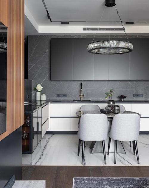 Можете полюбоваться кадрами кухни в готовом проекте квартиры. 01