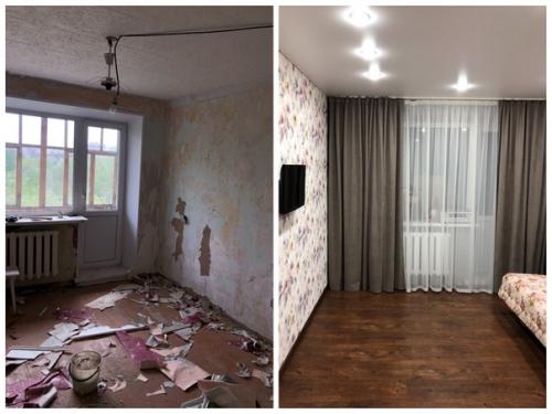 Было/стало.  Из 4-х комнатной (брежневки) получилась студия + 2 спальни. 05