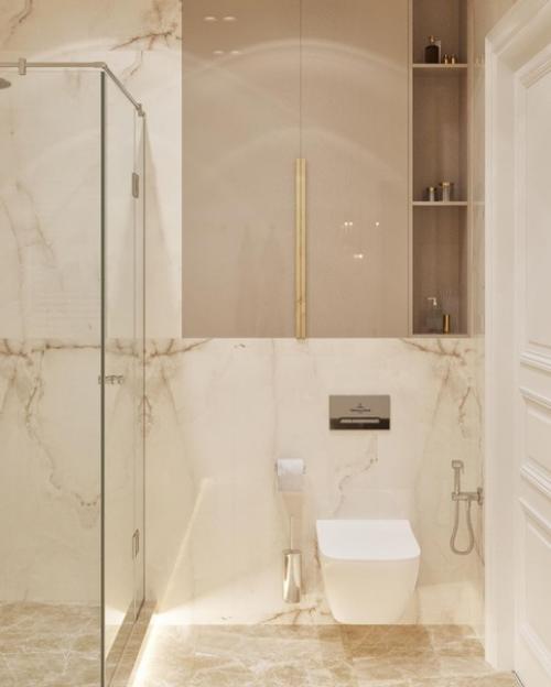 Совмещенный санузел с отдельно стоящей ванной и душевой кабиной. 02