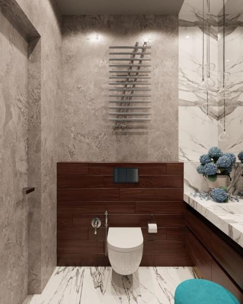 Совмещённый санузел.  Интересное комбинирование плитки. 03