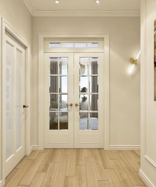 Прихожая в белом цвете с акцентами оливкового цвета. 04