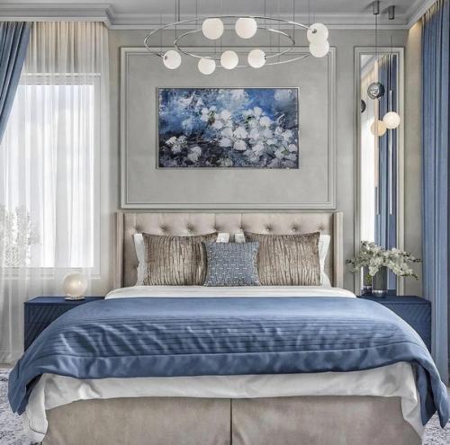 Дизайн спальни в холодной цветовой гамме. 04