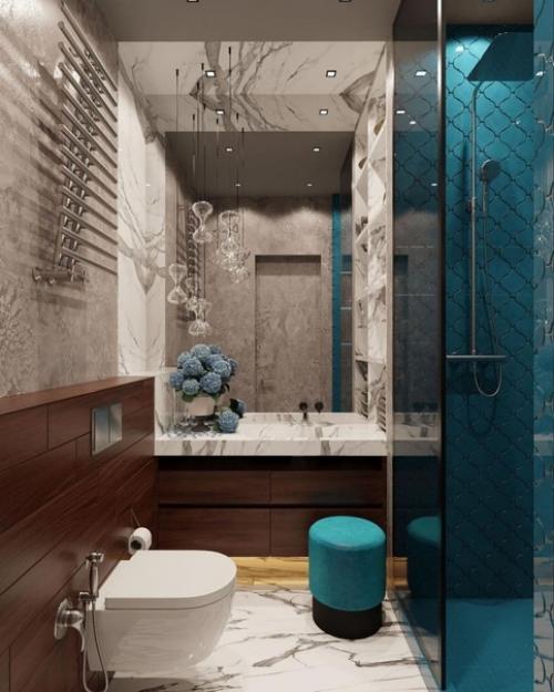 Совмещённый санузел.  Интересное комбинирование плитки. 02