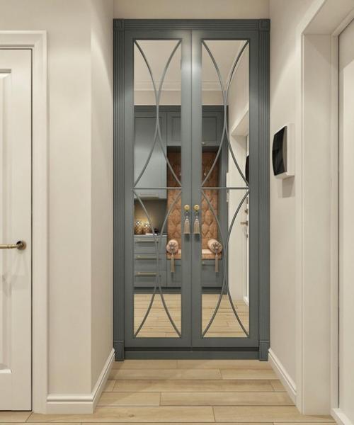 Прихожая в белом цвете с акцентами оливкового цвета. 03