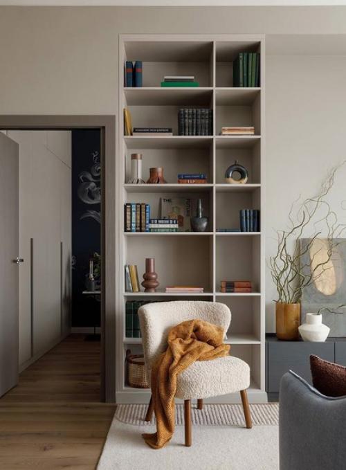 Атмосфера элегантности, уюта и спокойствия создается в интерьере с использованием серо - бежевых оттенков и цветовых акцентов. 02