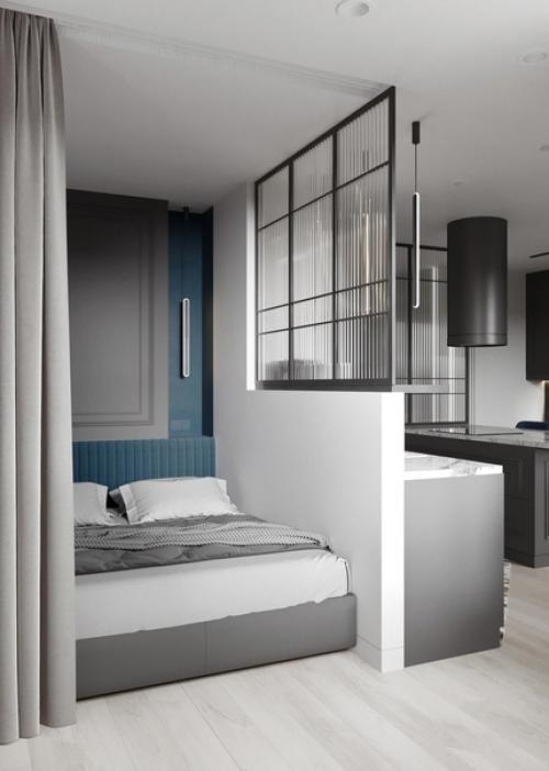 Студия с проходной кухней и спальней в нише. 01