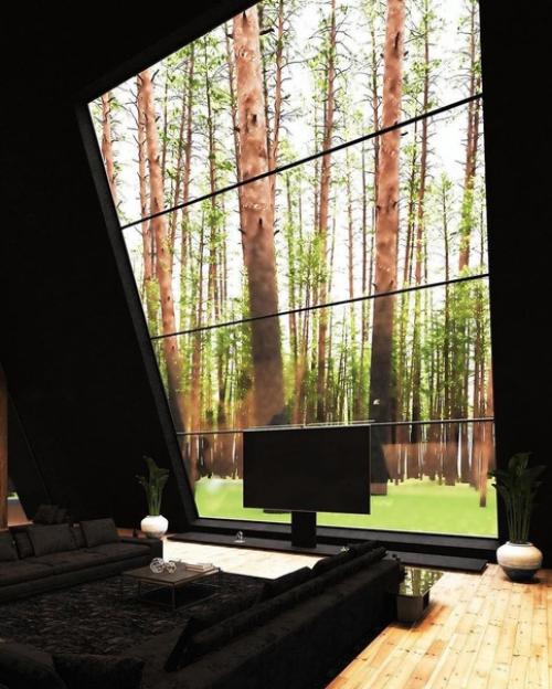 Стильный домик.  Даже ель умудрились вписать в крышу. 01