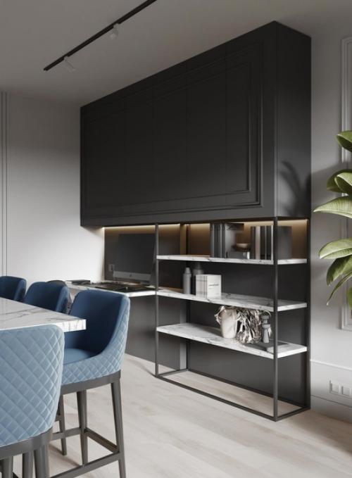 Студия с проходной кухней и спальней в нише. 02