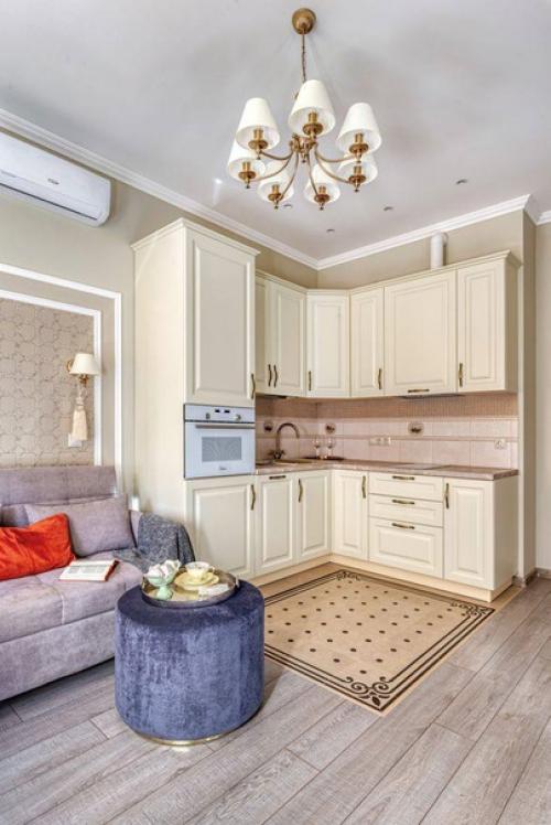 Кухня - гостиная.  Зонирование помещения на кухню и гостиную можно сделать и так.