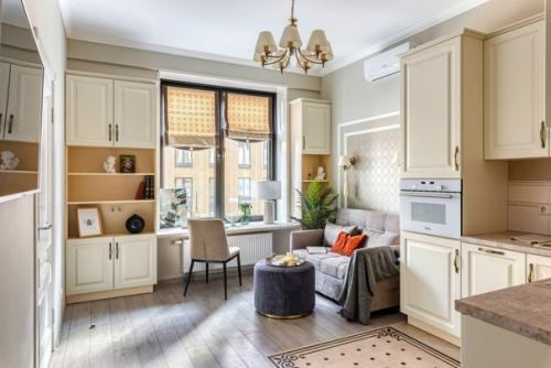 Кухня - гостиная.  Зонирование помещения на кухню и гостиную можно сделать и так. 02