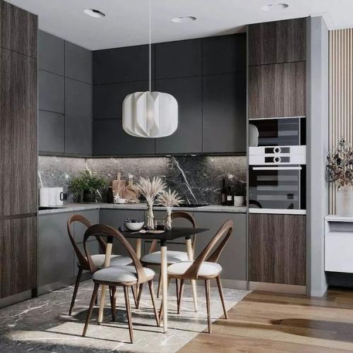 Кухня - гостиная в достаточно таки темной цветовой гамме. 02