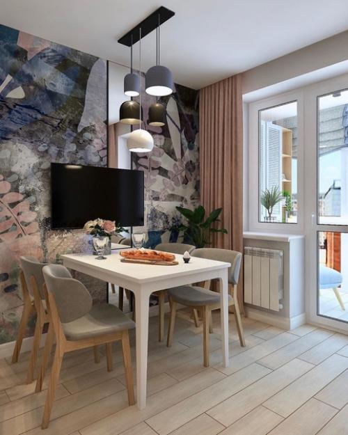 Интересное оформление стены у обеденного стола. 01